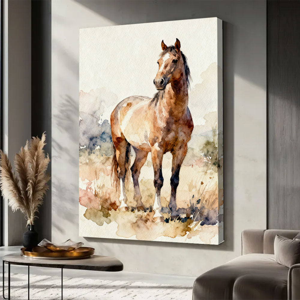 Meadow Companion horse wall art, displayed in a neutral living space.