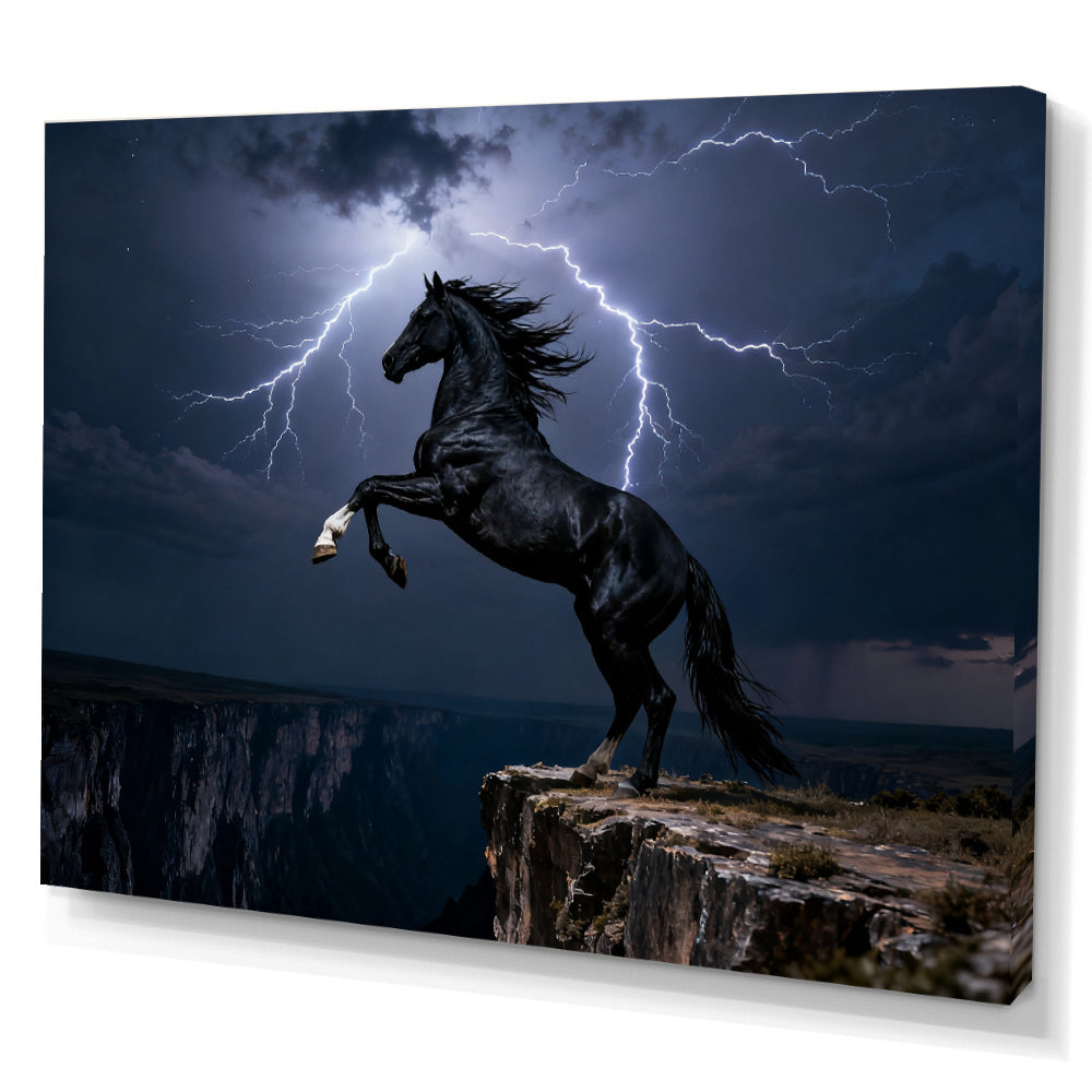 Storm on the Ridge horse wall art, angled canvas mockup on a white background.