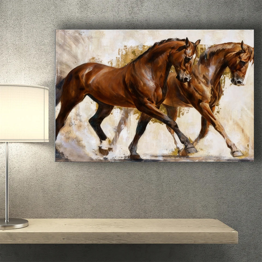 Together in Stride horse wall art, styled above a desk.