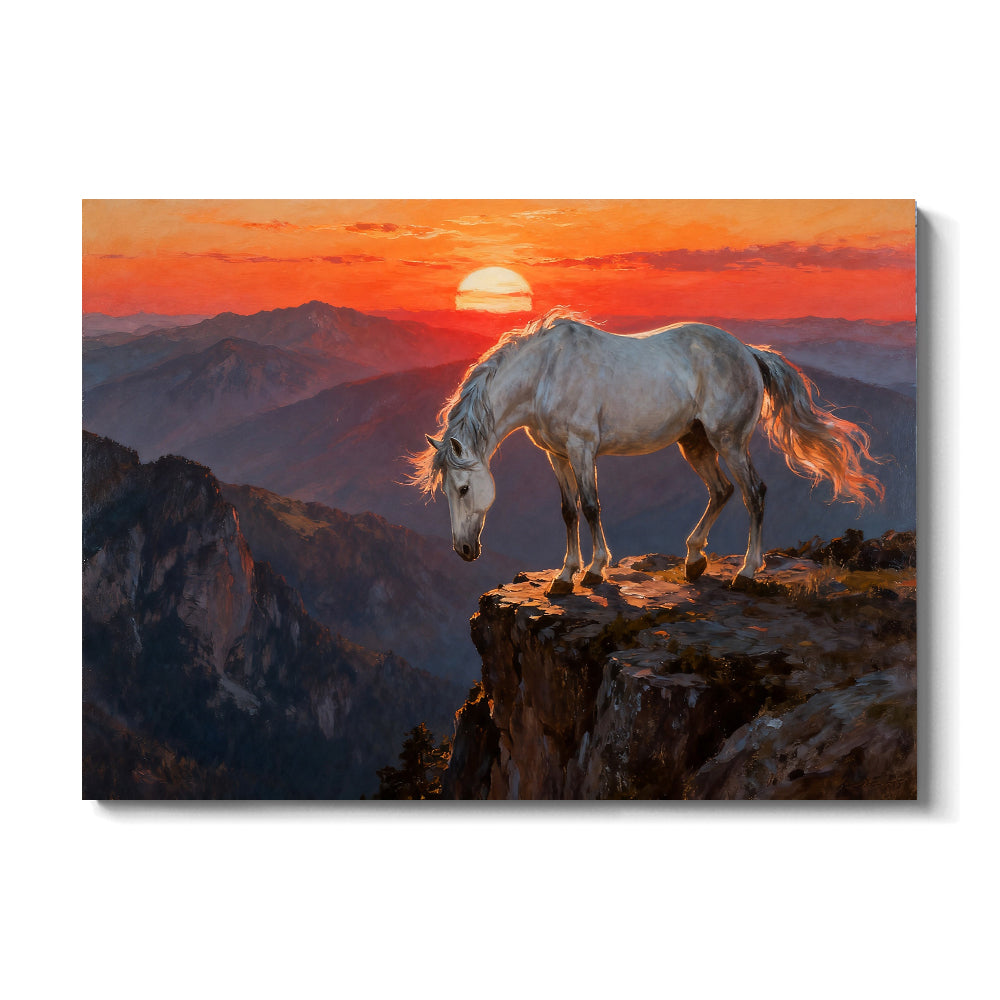 White Horse at Sunset horse wall art, front view on a white background.