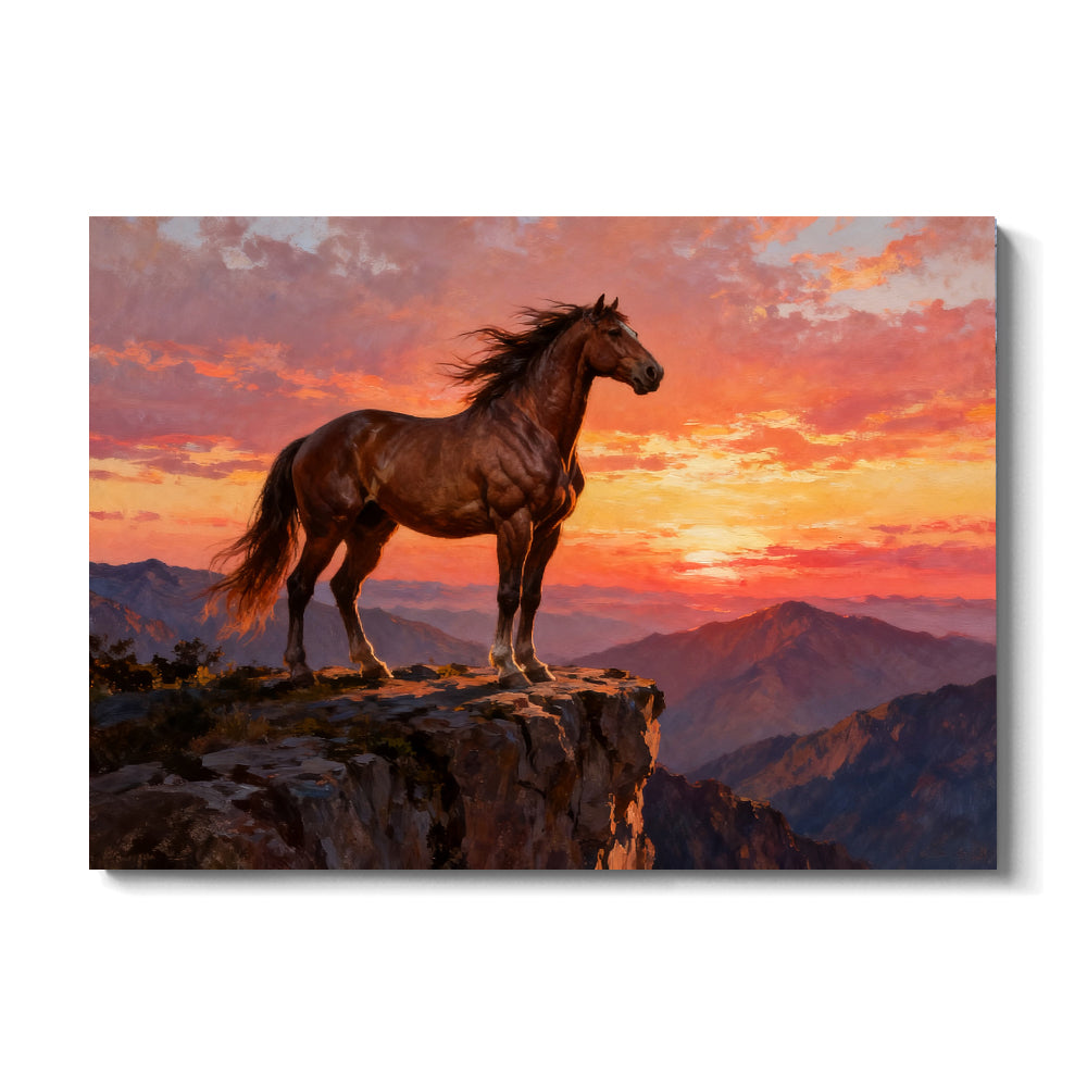Last Light on the Ridge horse wall art, front view on a white background.