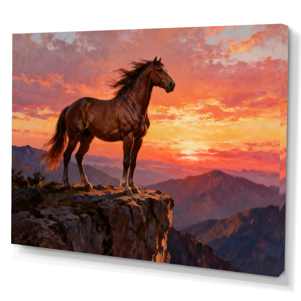 Last Light on the Ridge horse wall art, angled canvas mockup on a white background.