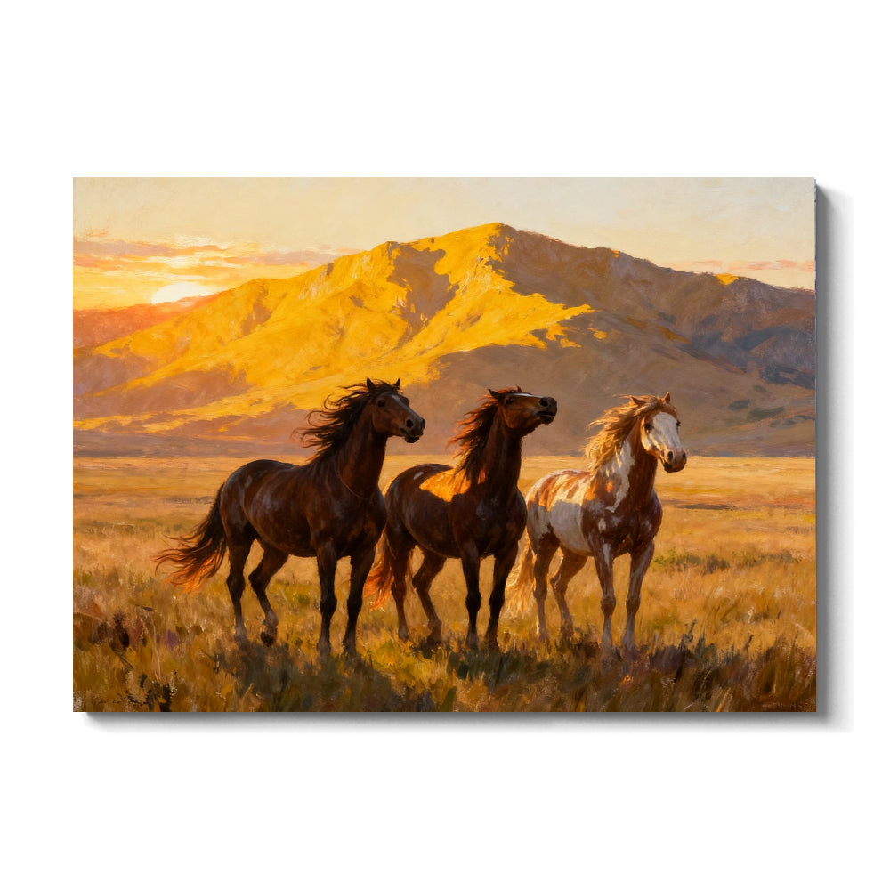 Golden Plains horse wall art, front view on a white background.