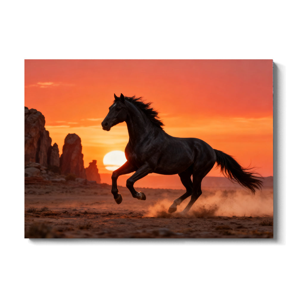 Desert Sundown horse wall art, front view on a white background.