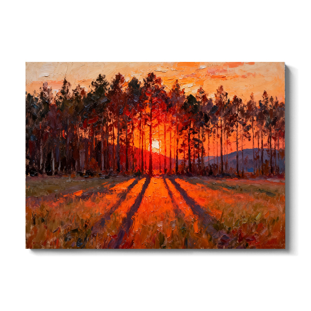 Ember Pine Sunset canvas wall art, front view on a white background.