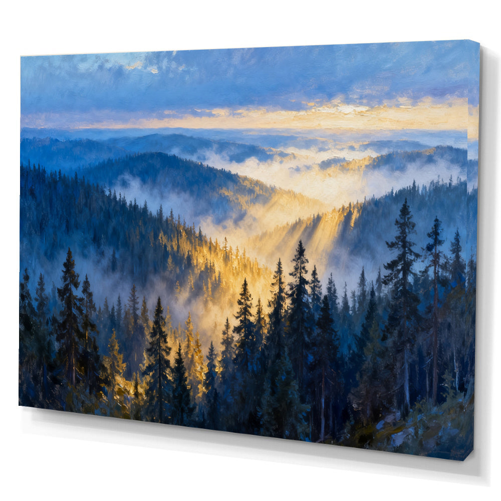 Morning Mist Canopy canvas wall art, angled canvas mockup on a white background.