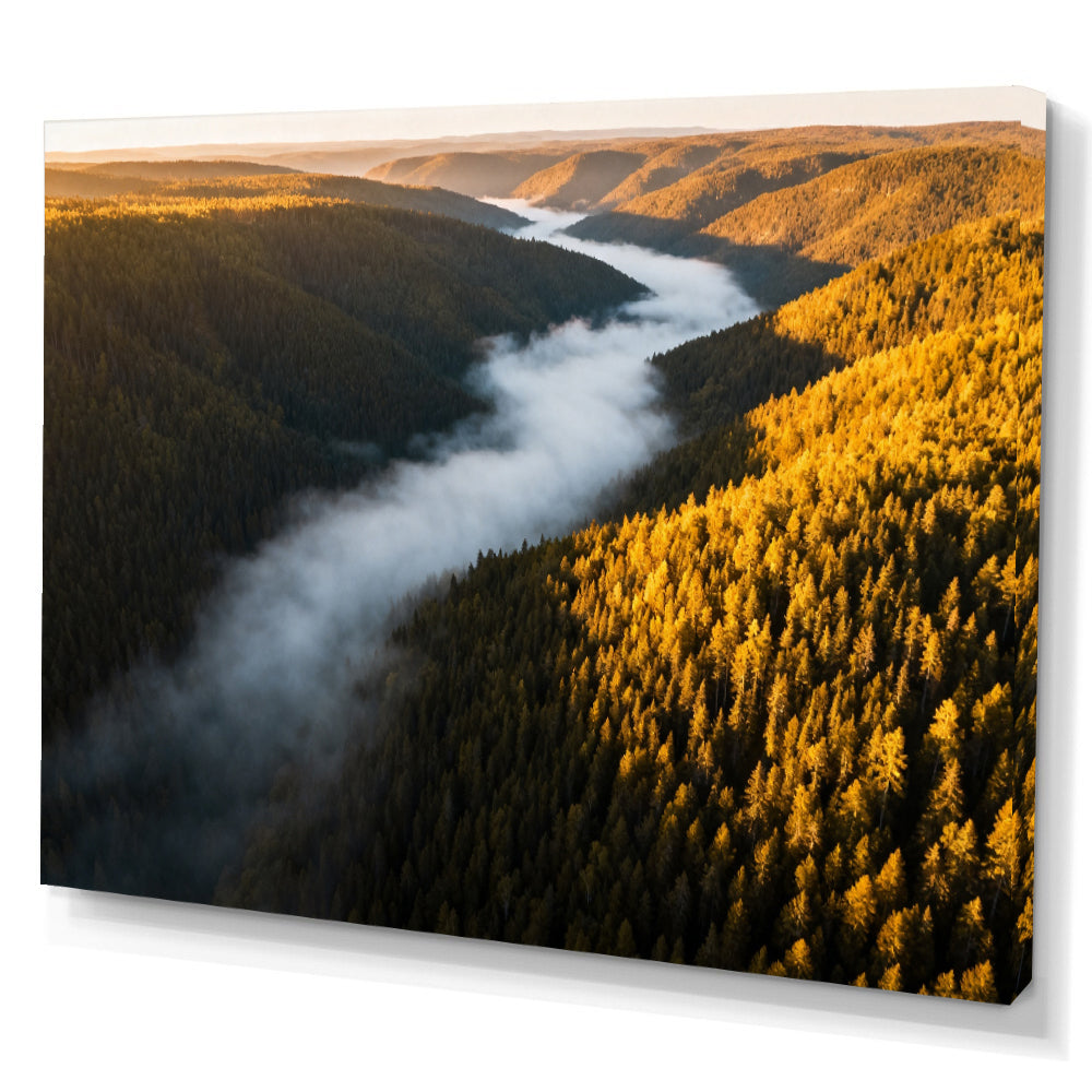 Autumn Valley Fog canvas wall art, angled canvas mockup on a white background.