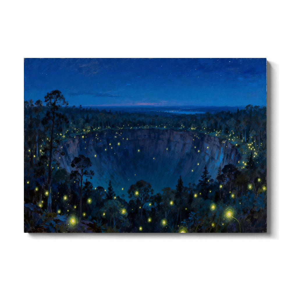 Firefly Forest Night canvas wall art, front view on a white background.