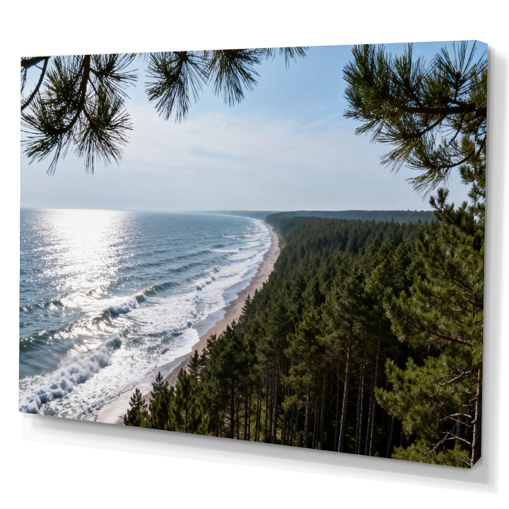 Pine Coast Vista canvas wall art, angled canvas mockup on a white background.