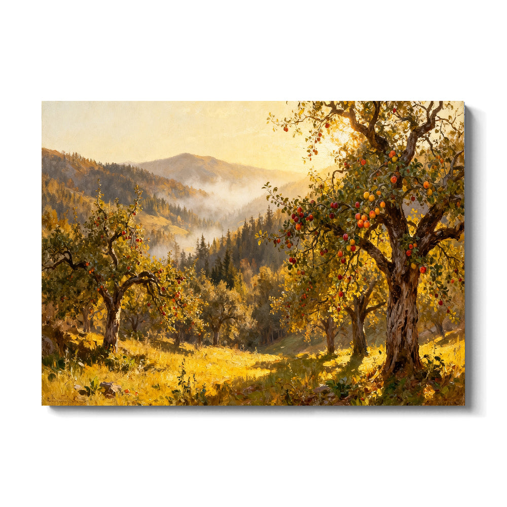 Sunlit Autumn Orchard canvas wall art, front view on a white background.