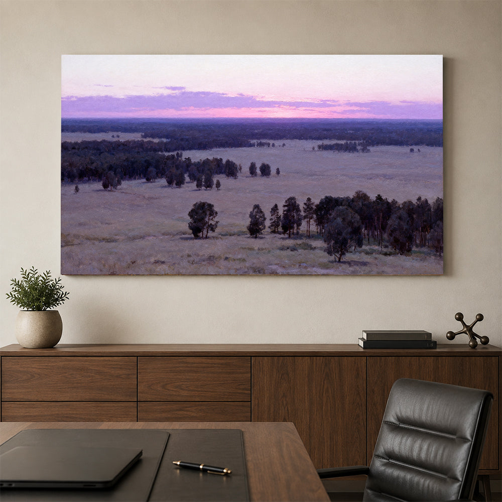 Lavender Twilight Plain canvas wall art, office mockup above a desk.