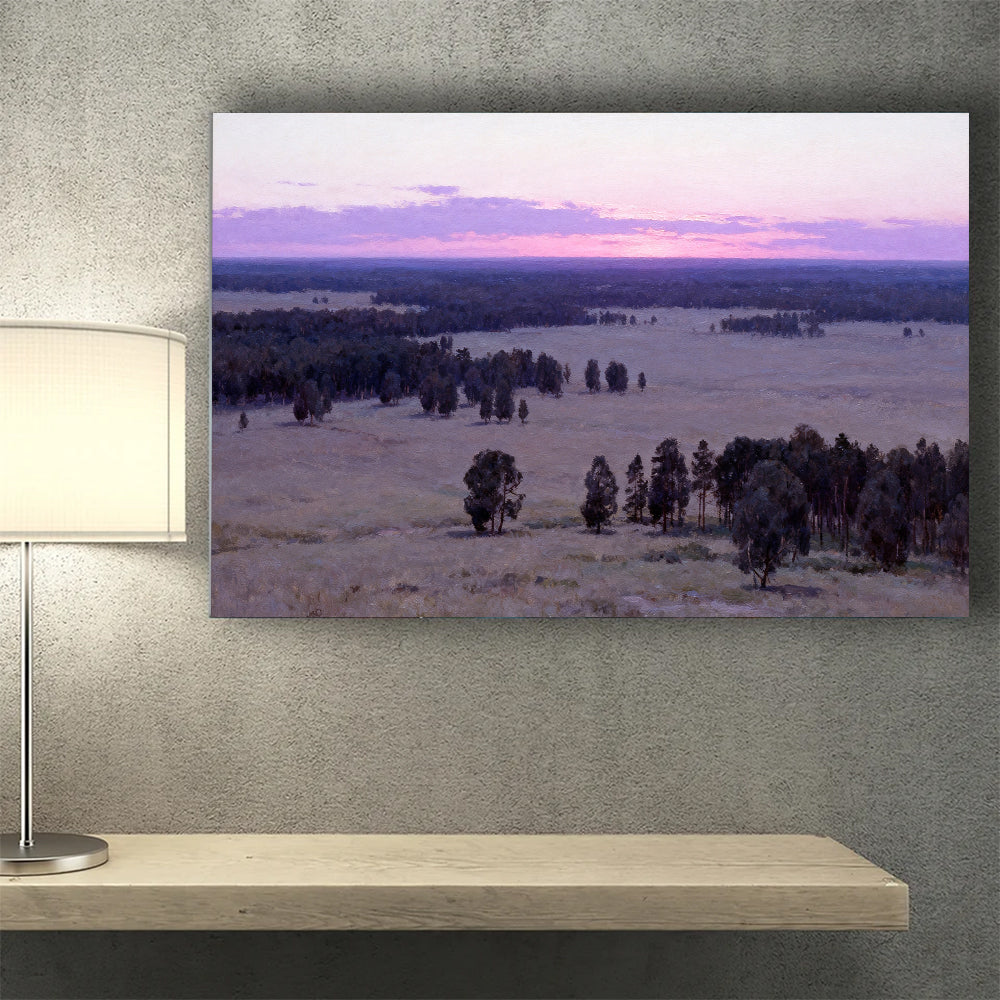 Lavender Twilight Plain canvas wall art, wall mockup above a console.
