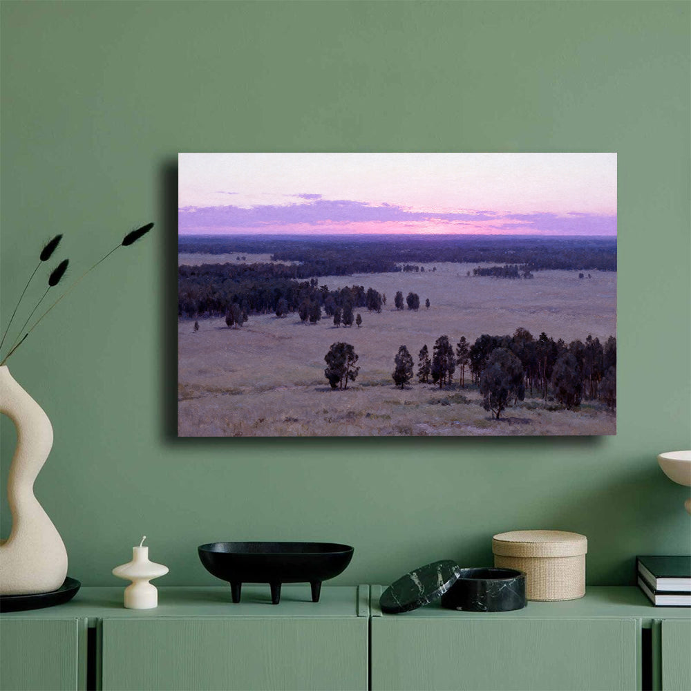 Lavender Twilight Plain canvas wall art, mockup on a green wall.