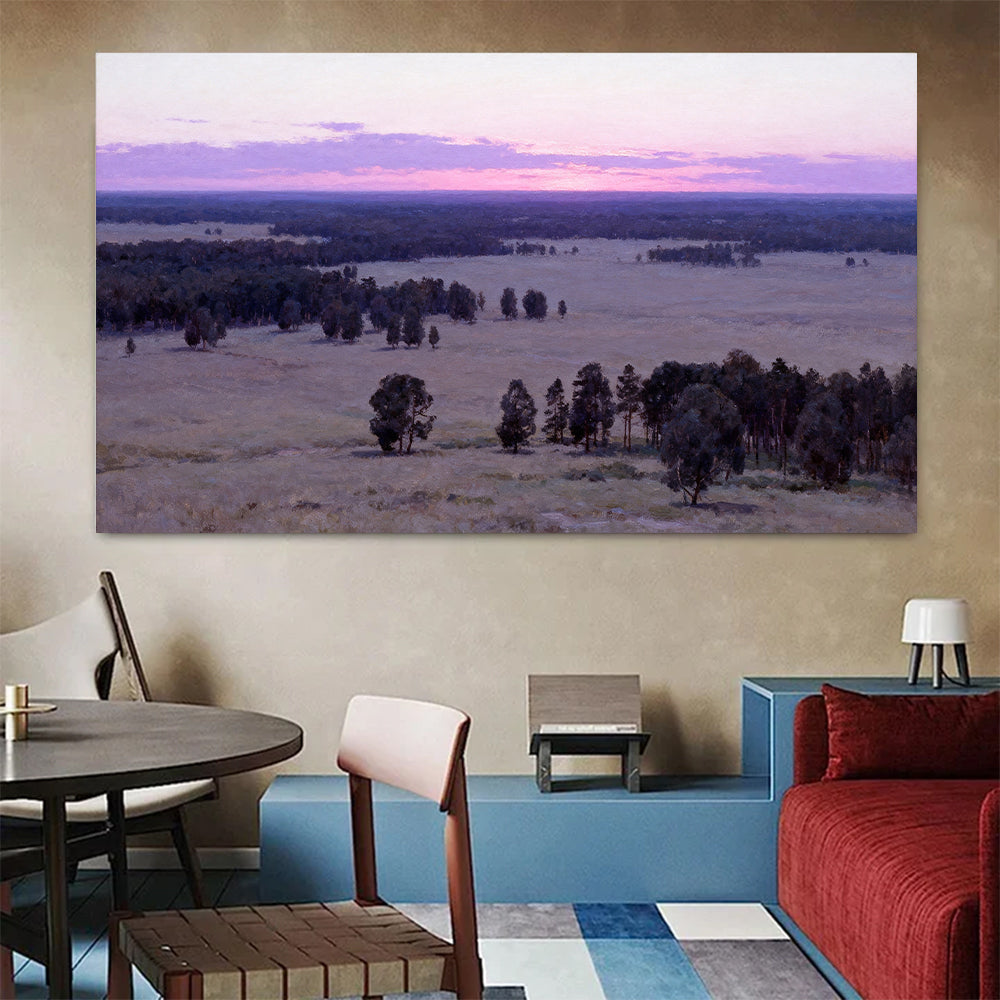 Lavender Twilight Plain canvas wall art, colorful room mockup.