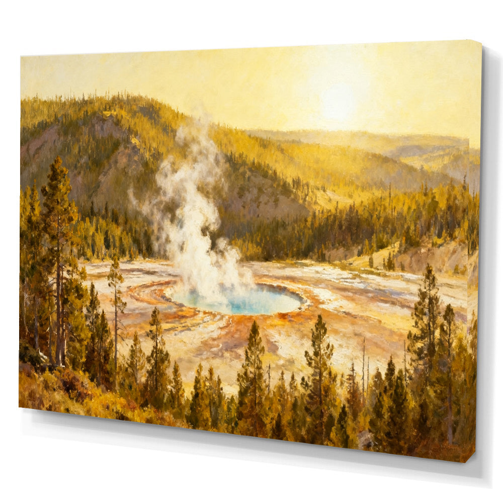 Golden Hot Spring canvas wall art, angled canvas mockup on a white background.