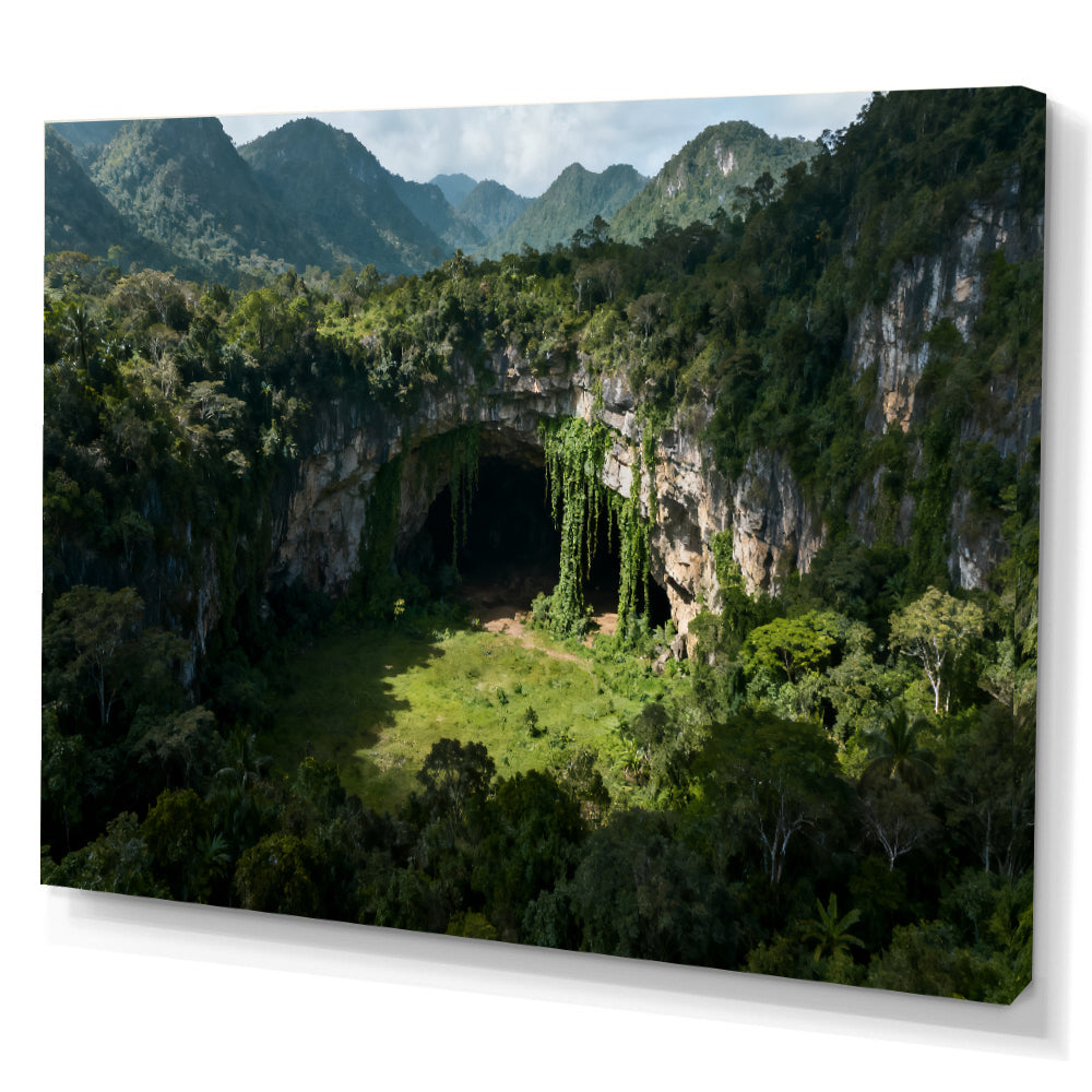 Hidden Forest Cavern canvas wall art, angled canvas mockup on a white background.
