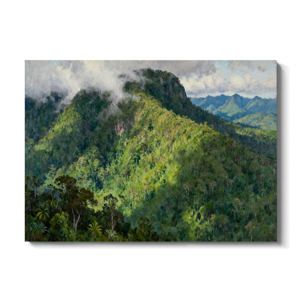 Emerald Mountain Forest canvas wall art, front view on a white background.