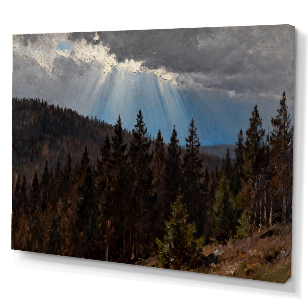Light Through Stormclouds canvas wall art, angled canvas mockup on a white background.