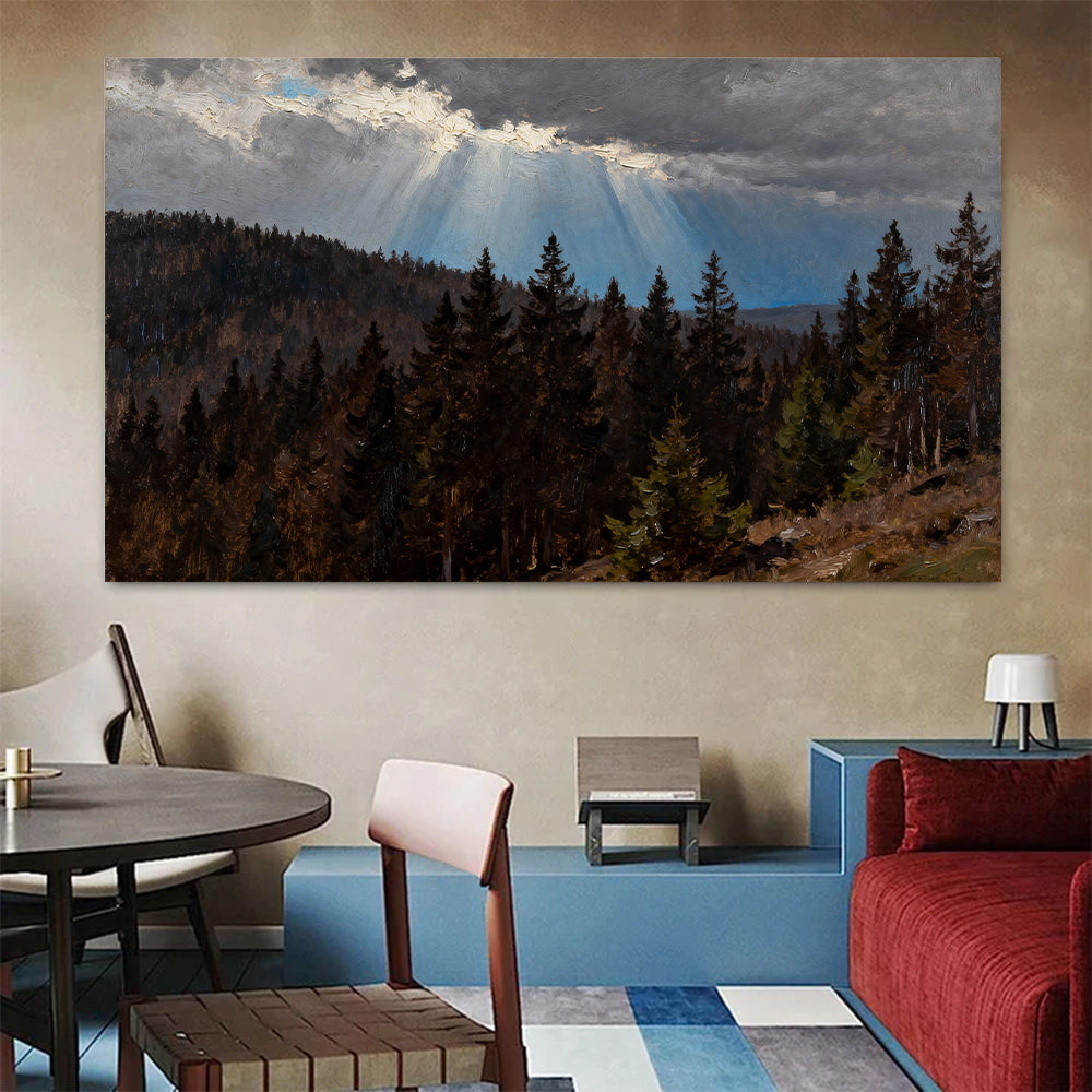 Light Through Stormclouds canvas wall art, colorful room mockup.
