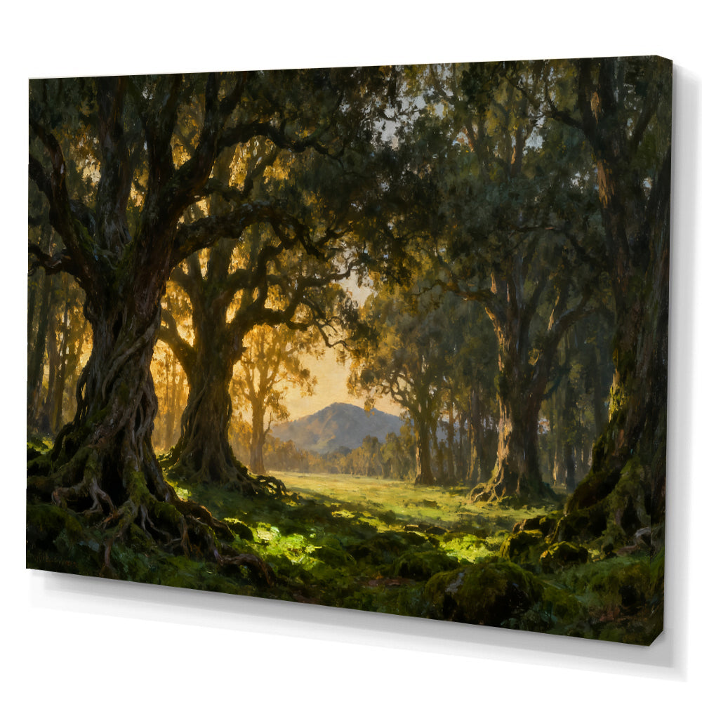 Golden Forest Gateway canvas wall art, angled canvas mockup on a white background.