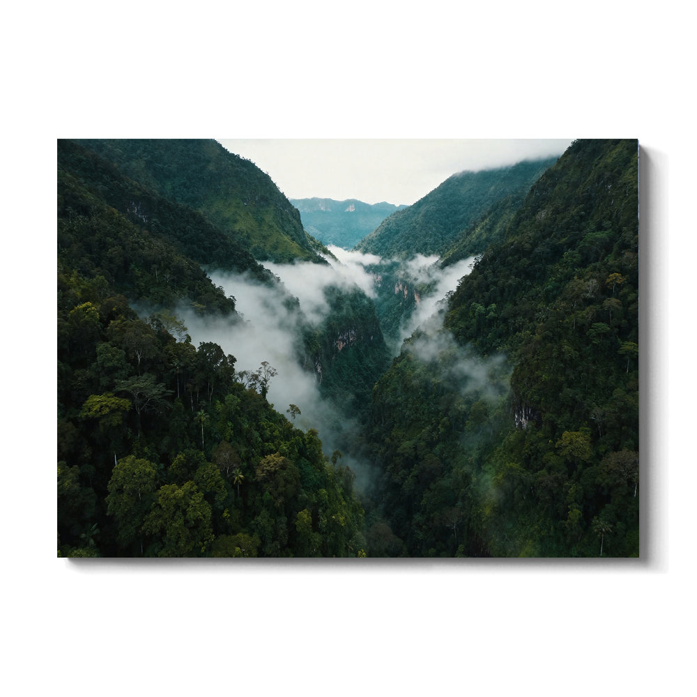 Clouds Through Green Valley canvas wall art, front view on a white background.