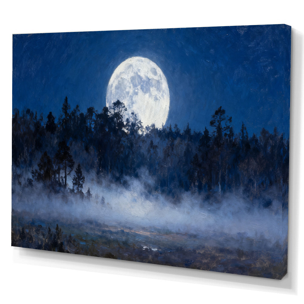 Moonlit Forest Clearing canvas wall art, angled canvas mockup on a white background.