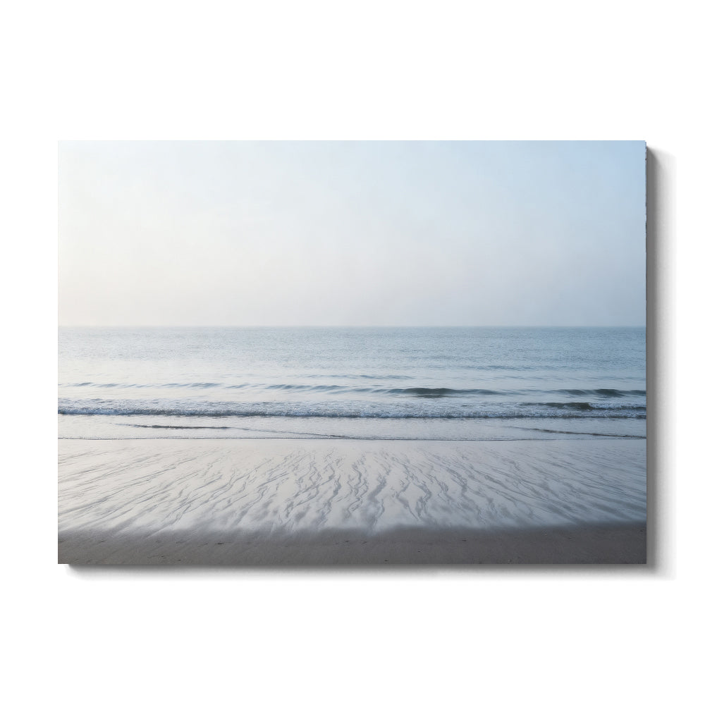Quiet Silver Shore canvas wall art, front view on a white background.