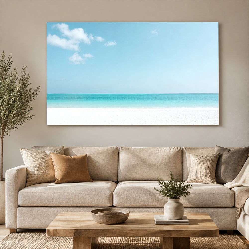 Pale Turquoise Horizon canvas wall art, living room mockup above a sofa.