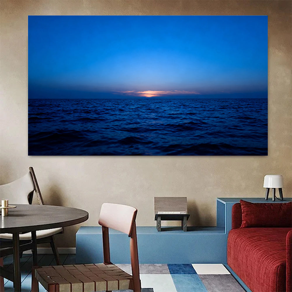 Last Light at Sea canvas wall art, colorful room mockup.