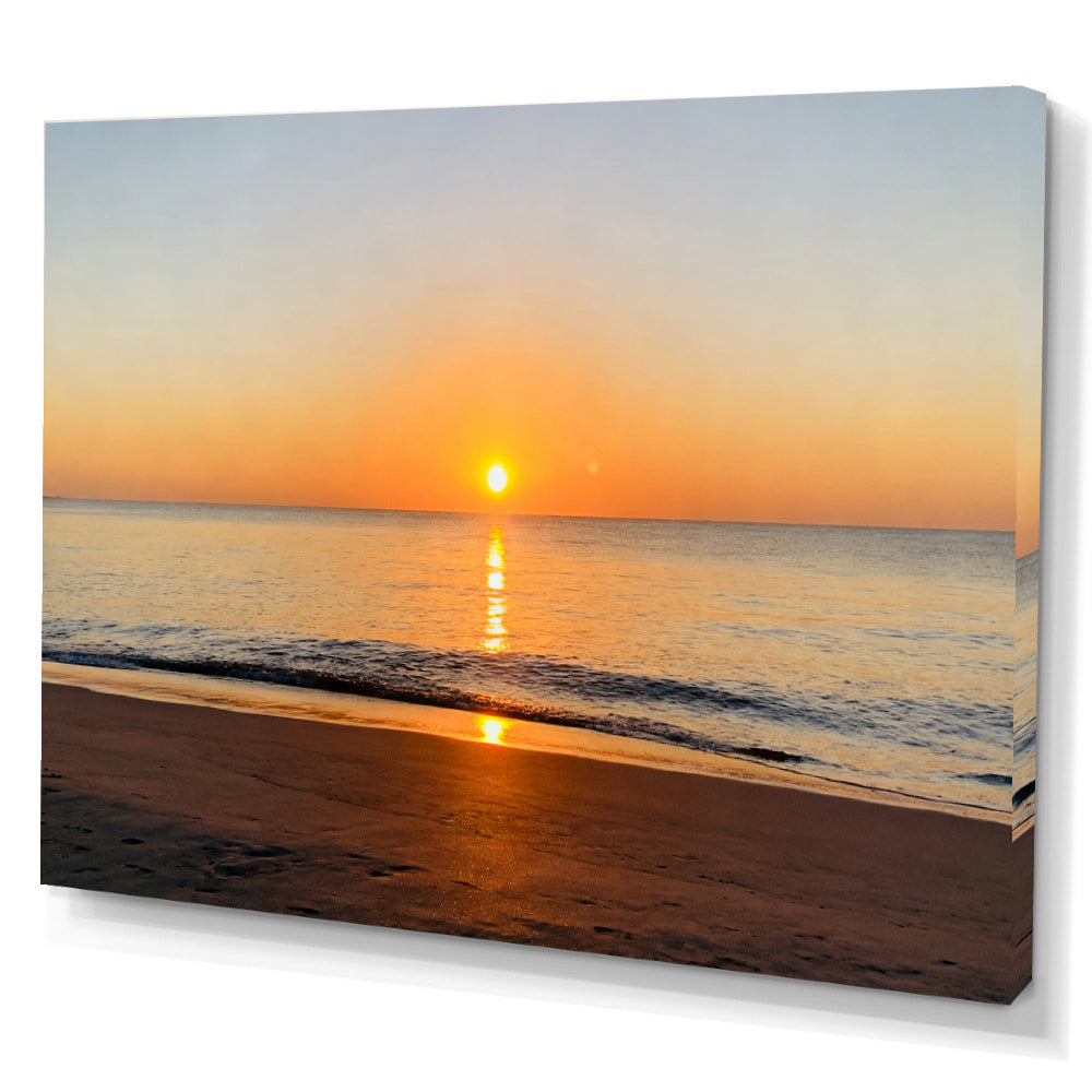 Golden Ocean Sunrise canvas wall art, angled canvas mockup on a white background.
