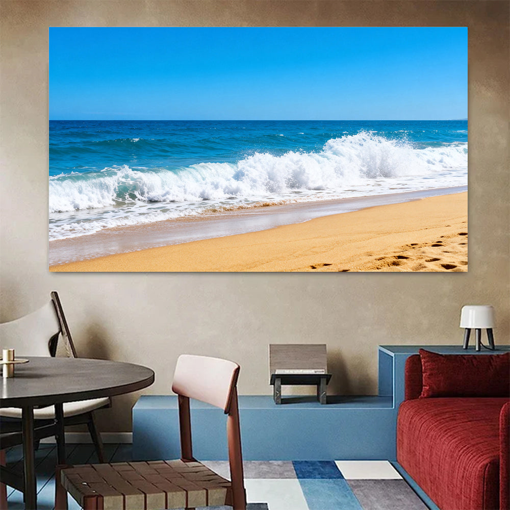 Summer Breaking Wave canvas wall art, colorful room mockup.