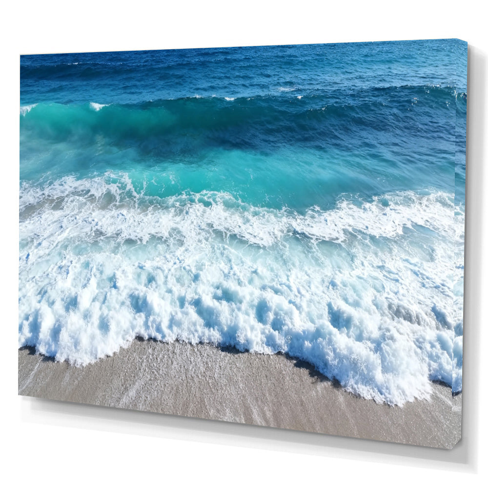 Rolling Teal Surf canvas wall art, angled canvas mockup on a white background.