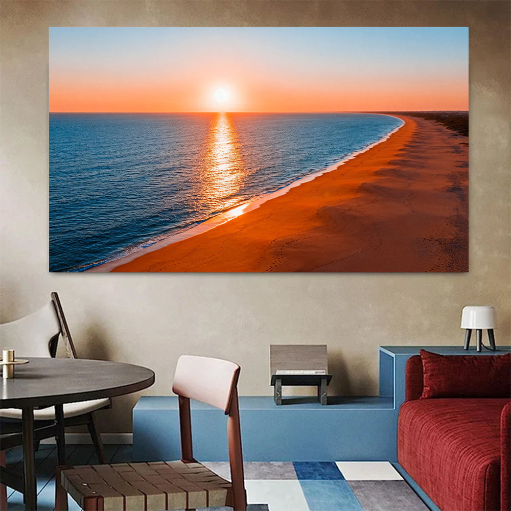 Golden Curving Coast canvas wall art, colorful room mockup.