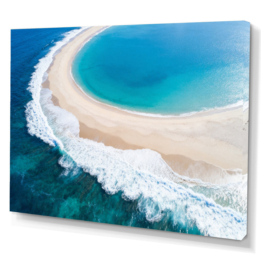 Crescent Cove Surf canvas wall art, angled canvas mockup on a white background.