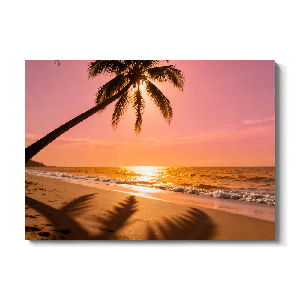 Sunset Palm Shadows canvas wall art, front view on a white background.