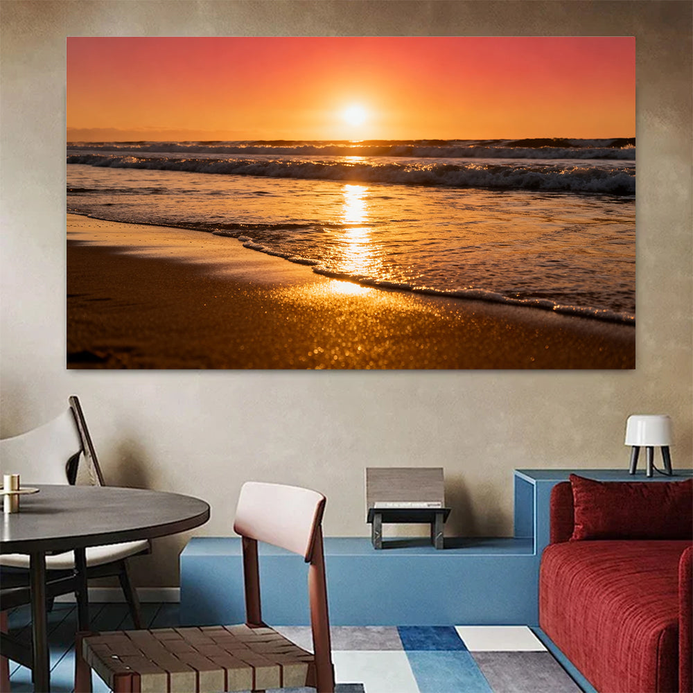 Golden Surf Reflection canvas wall art, colorful room mockup.