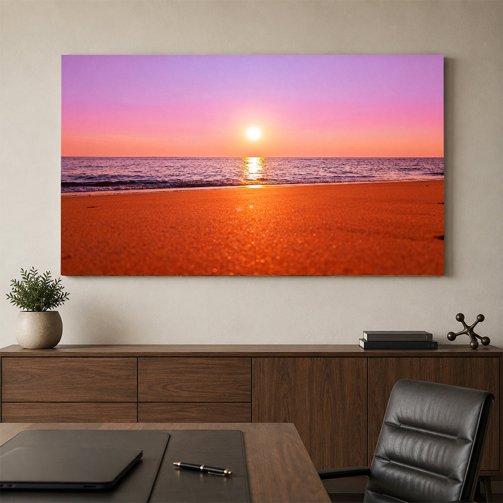 Rose Gold Sea canvas wall art, office mockup above a desk.
