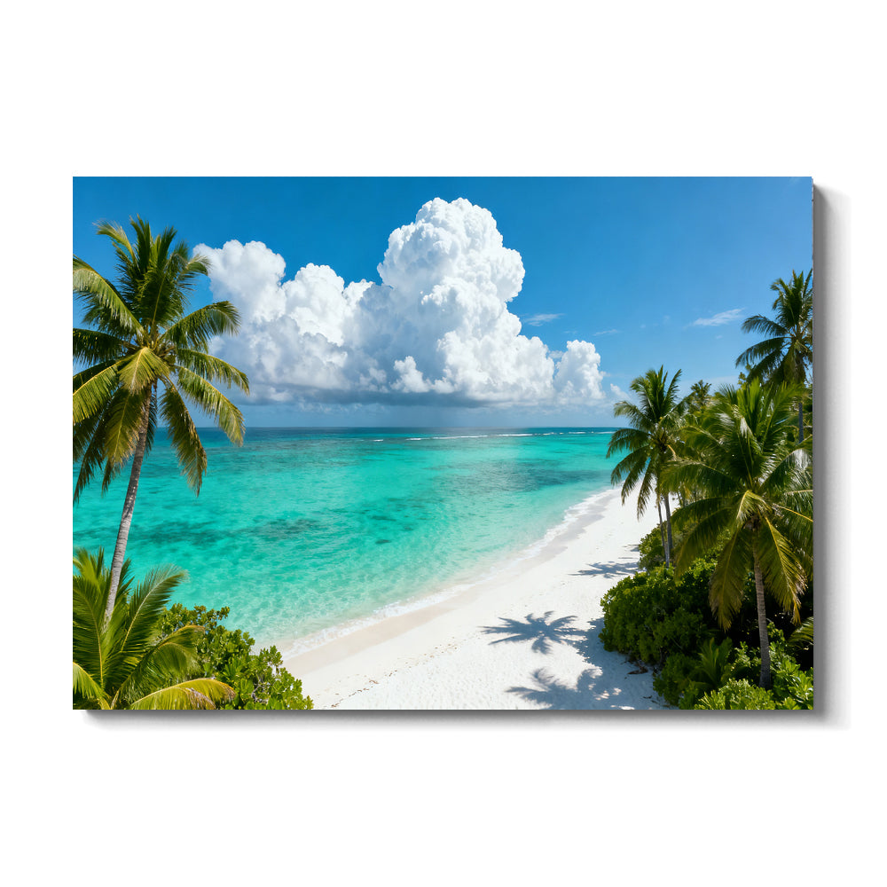 Tropical Cloud Lagoon canvas wall art, front view on a white background.