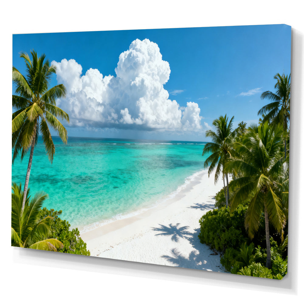 Tropical Cloud Lagoon canvas wall art, angled canvas mockup on a white background.