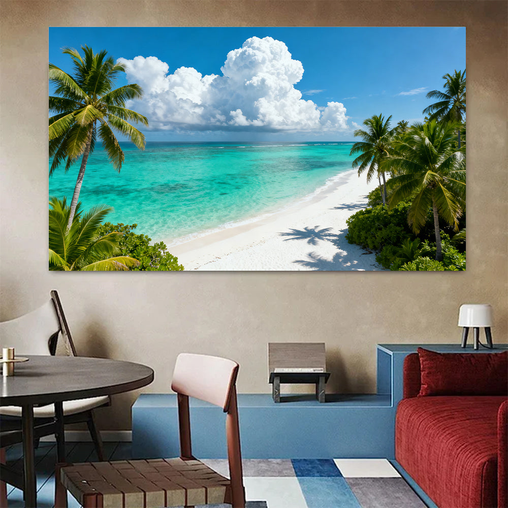 Tropical Cloud Lagoon canvas wall art, colorful room mockup.