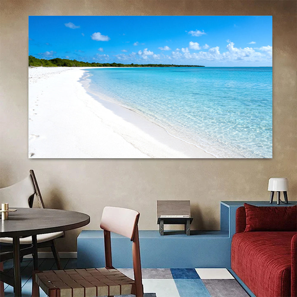 White Sand Stillness canvas wall art, colorful room mockup.