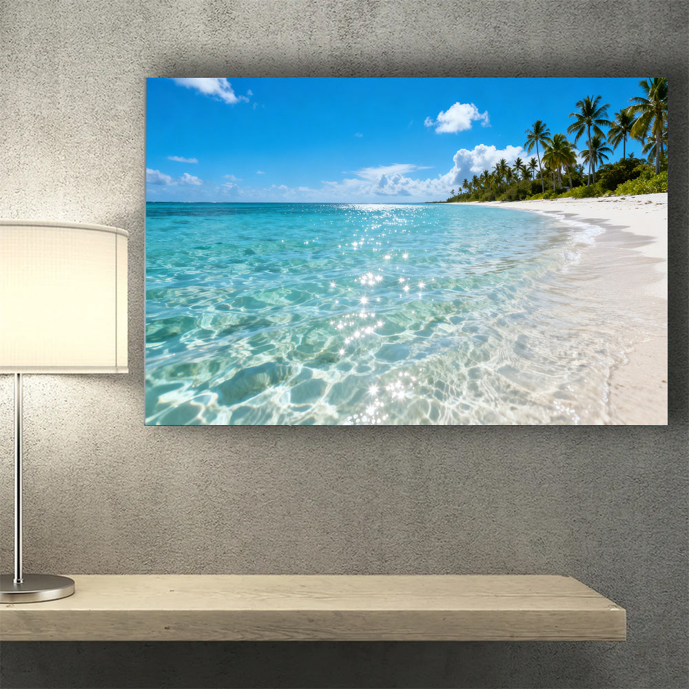 Crystal Water Coast canvas wall art, wall mockup above a console.