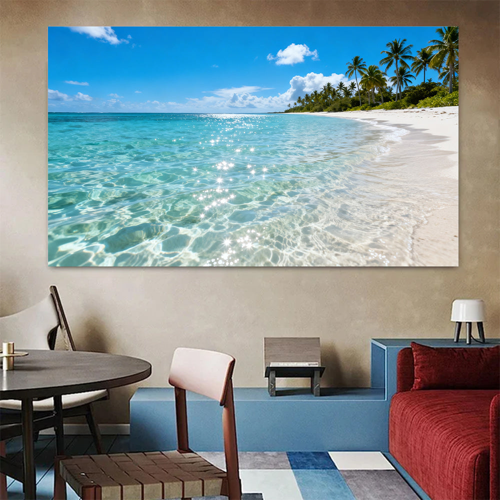 Crystal Water Coast canvas wall art, colorful room mockup.