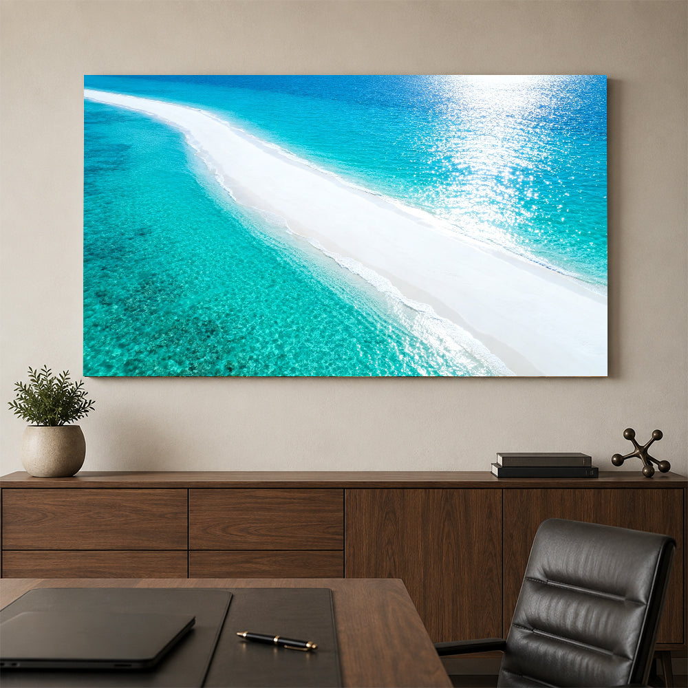 Luminous White Sandbar canvas wall art, office mockup above a desk.