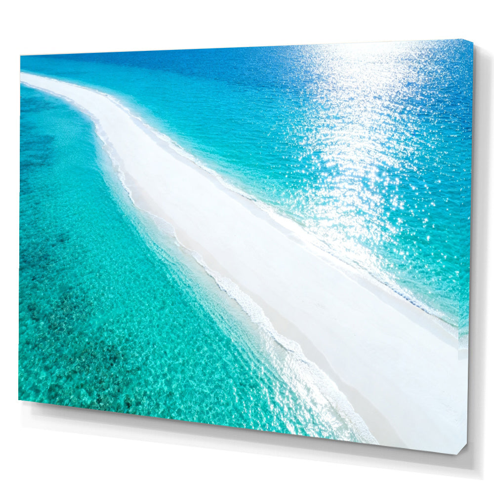 Luminous White Sandbar canvas wall art, angled canvas mockup on a white background.