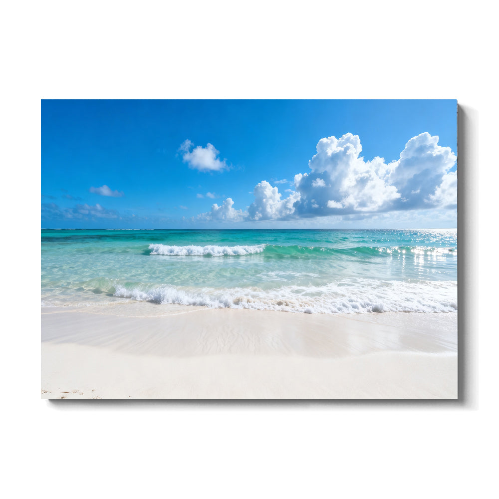Summer Cloud Shoreline canvas wall art, front view on a white background.