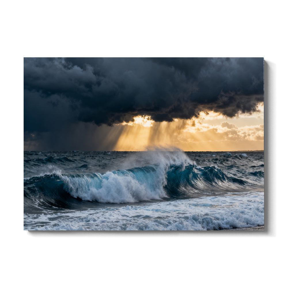 Stormlight Breaking Waves canvas wall art, front view on a white background.