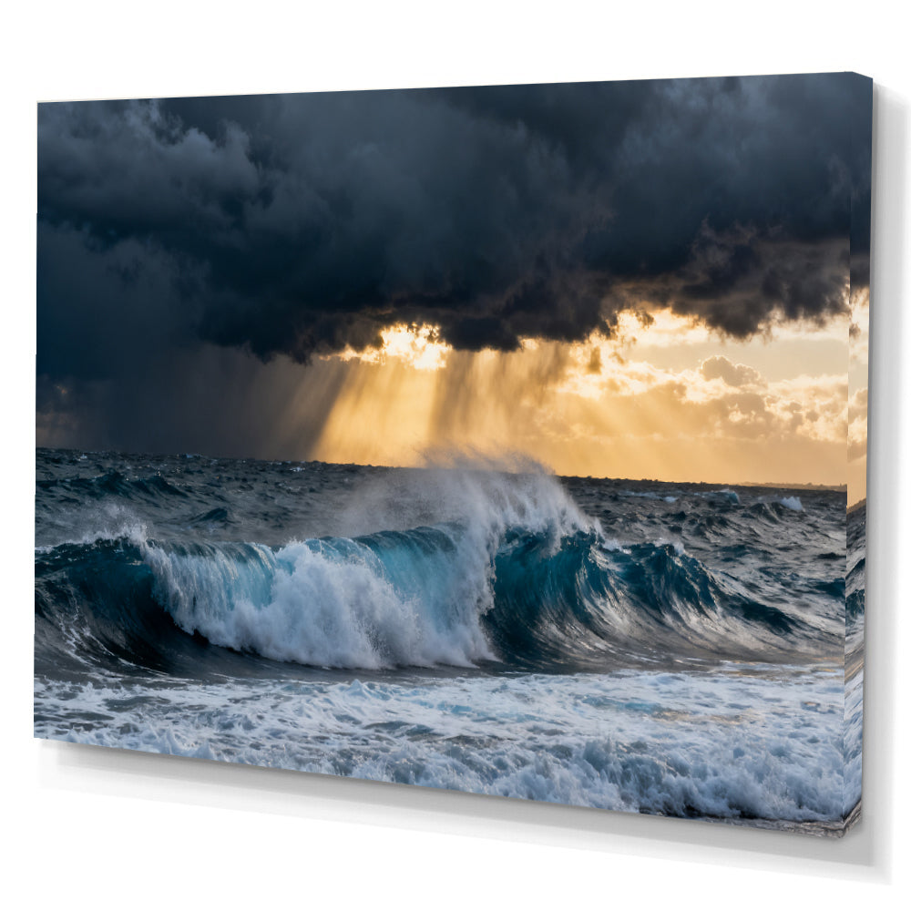 Stormlight Breaking Waves canvas wall art, angled canvas mockup on a white background.