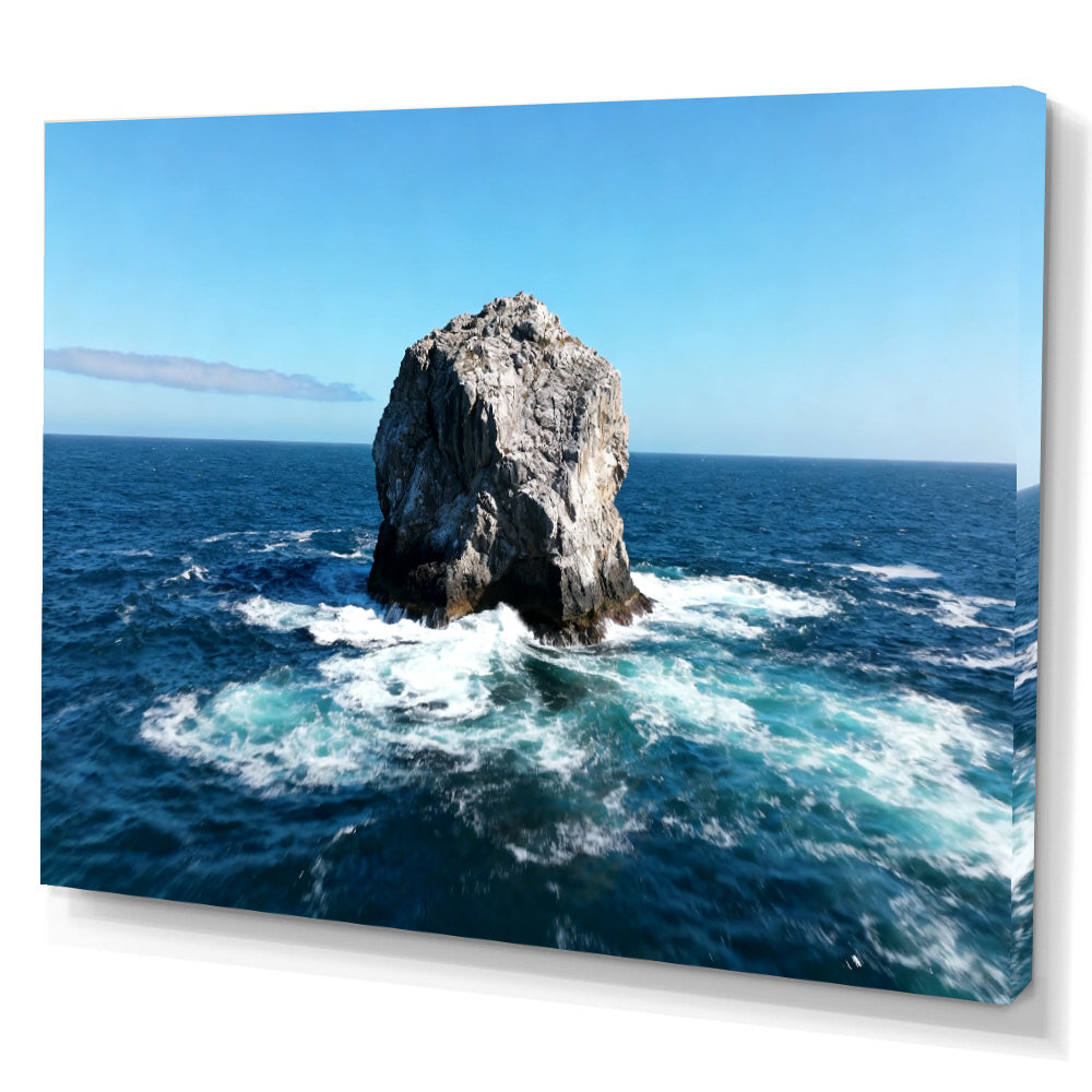Solitary Sea Stack canvas wall art, angled canvas mockup on a white background.