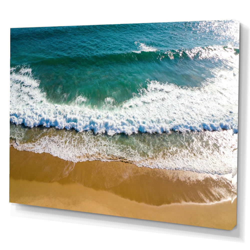 Emerald Wave from Above canvas wall art, angled canvas mockup on a white background.
